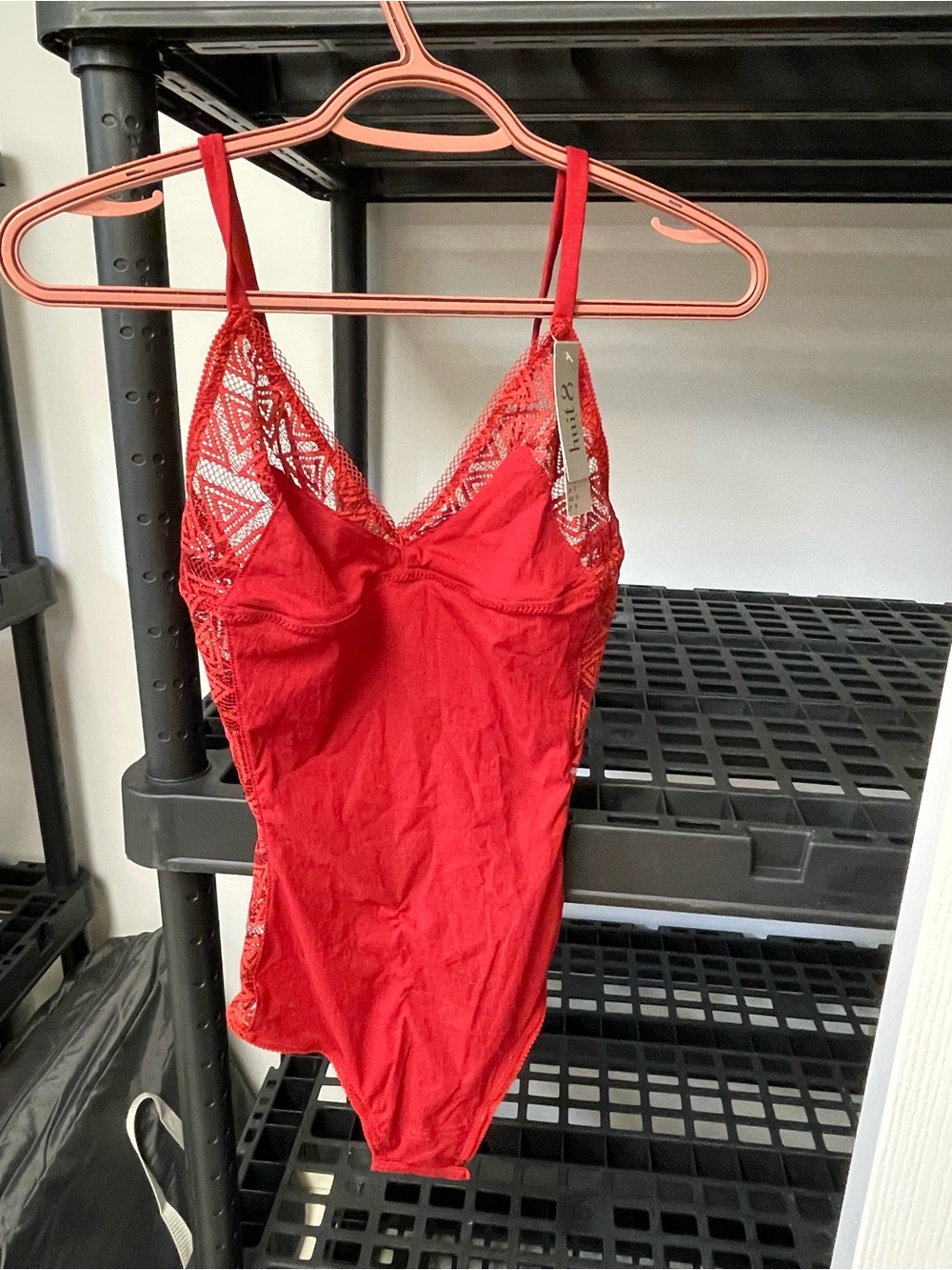 Red Lace-Trim Bodysuit - Women's Intimates